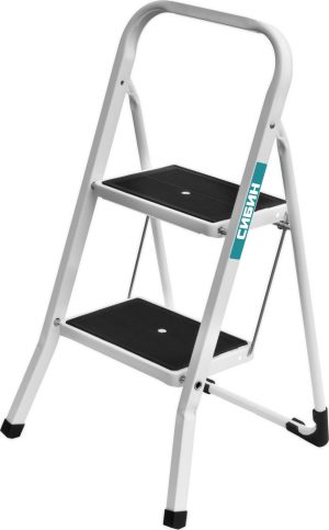 СИБИН 2 ступени, 46 см, c широкими обрезиненными ступенями, стальная стремянка (38807-02)
