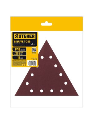 STEHER GIRAFFE T-285 мм, Р40, шлифовальный треугольник на липучке, 12 отв., 5 шт. (35683-040)