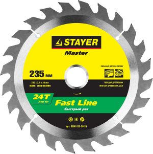 STAYER Fast Line, 235 x 30/20 мм, 24Т, быстрый рез, пильный диск по дереву (3680-235-30-24)