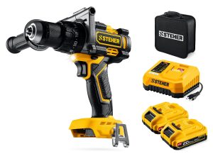 STEHER 20 В, 165 Н·м, 2 АКБ LMS (2 А·ч), бесщеточная ударная дрель-шуруповерт, сумка (CBS-165-22)