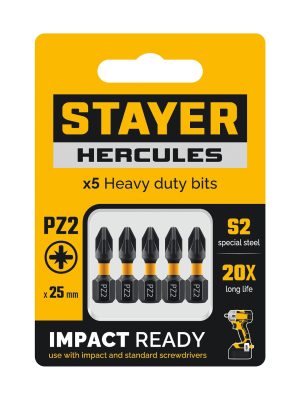 STAYER HERCULES, PZ2, 25 мм, 5 шт, торсионные биты (26233-2-25-5)