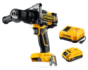STEHER 20 В, 165 Н·м, 1 АКБ LMS (2 А·ч), бесщеточная ударная дрель-шуруповерт (CBS-165-21)