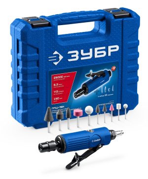 ЗУБР набор в кейсе: прямая цанговая пневмошлифмашина, 10 шарошек и оснастка, ПРОФЕССИОНАЛ (64330-H)