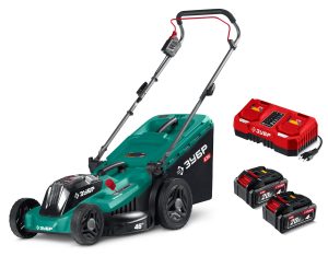 ЗУБР 40 В (2x20В), 460 мм, 2 АКБ LMS (4 Ач), газонокосилка аккумуляторная бесщеточная (ГКЛ-4046-42)